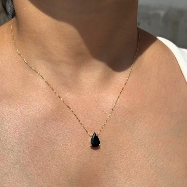 VRJewels 3.22 Carat Black Diamond Pear Solitaire Necklace in 14k Yellow Gold For Sale - Image 9 of 17