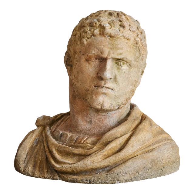 Large French Stone Bust of Emperor Caracalla, 1940s For Sale