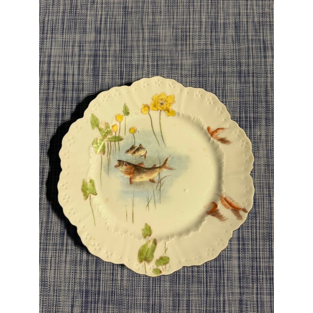 Victorian Antique Limoges Hand-Painted Fish Service, Wm. Guérin & Co. — 11 Plates + Underplate, Ca. 1900 For Sale - Image 3 of 12