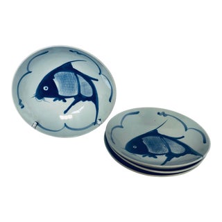 Blue & White Koi Fish Soup Bowls - Set of 4 For Sale