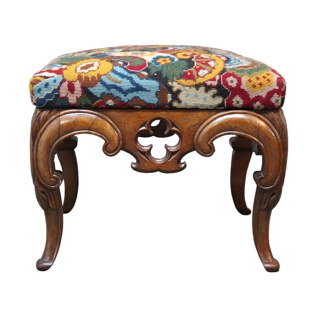 Rococo Carved Walnut Floral Needlepoint Footstool C1880 For Sale - Image 13 of 13