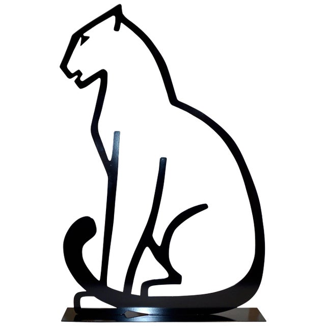 1980 Italian Minimalist Design Black Lacquered Iron Panther Silhouette Sculpture For Sale