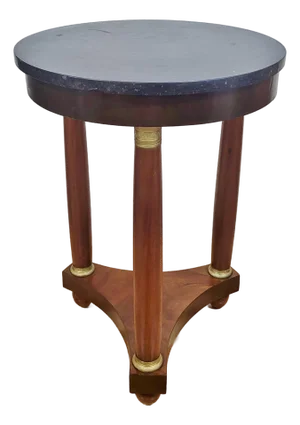 Antique French Round Directoire Bronze & Marble Top Empire Gueridon Side Table