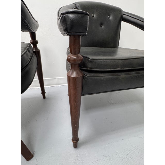 Vintage Tufted Leather Barrel-Back Tub Armchairs, Pair, C. 1970s For Sale - Image 12 of 18