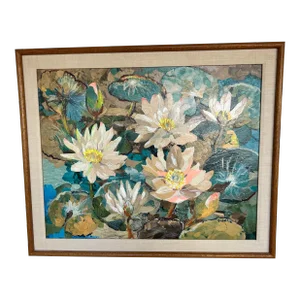 "Lillies" Modern Botanical Still Life Painting, Framed