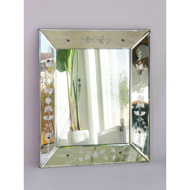 Silver Venetian Rectangular Wall Mirror with Cut Glass and Ornate Floral Frame, Italy, 1960s For Sale - Image 8 of 9