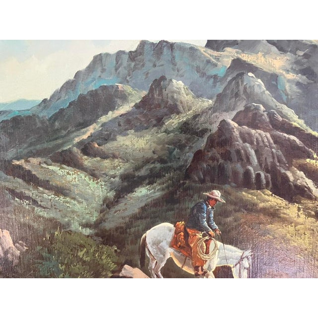 O. MacLeod (Attributed) – Monumental Western Mountain Landscape With Cowboy, Original Oil on Canvas For Sale - Image 9 of 11