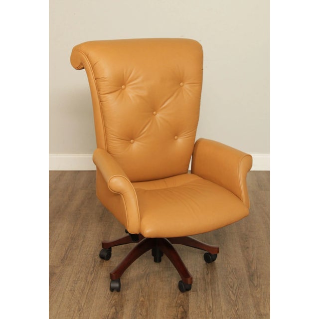High Quality American Made Tufted Leather Office Chair with Rolled Arms and Back, Swivels and Reclines