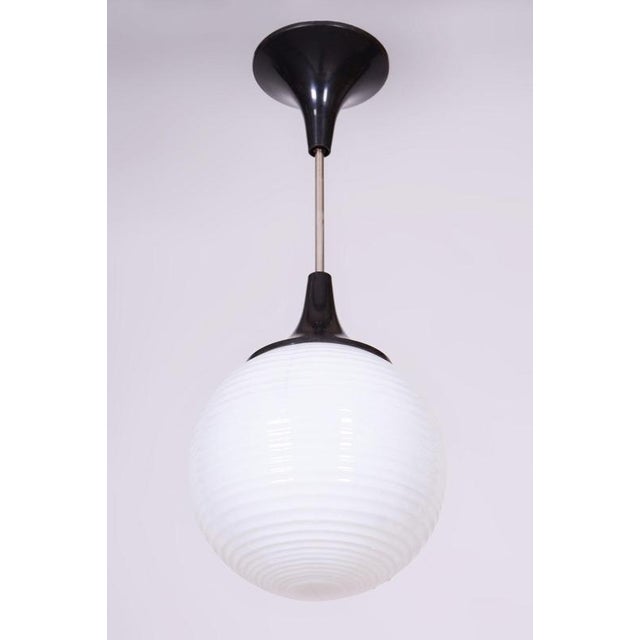 1950s Mid-Century Chandelier in Chromed Steel and Opaline Glass, Czech, 1950s For Sale - Image 5 of 9