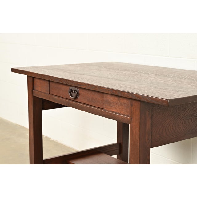 Gustav Stickley Antique Mission Oak Arts & Crafts Writing Desk or Library Table, Newly Refinished For Sale - Image 10 of 14