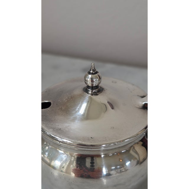 Metal Early 20th Century English Epns Silver-Plated Mustard Pot With Cobalt Blue Glass Liner For Sale - Image 7 of 17