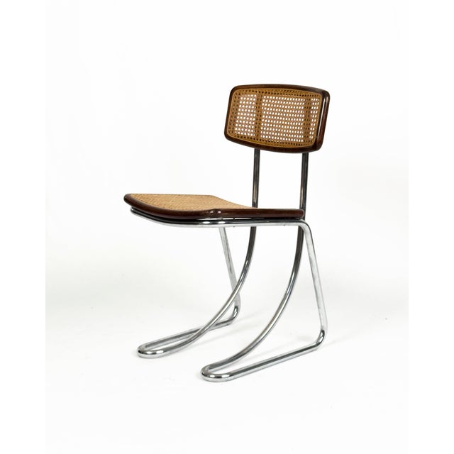 Wood Vintage Cantilever Chairs in Chrome, Wood and Vienna Straw, 1970s, Set of 4 For Sale - Image 7 of 14