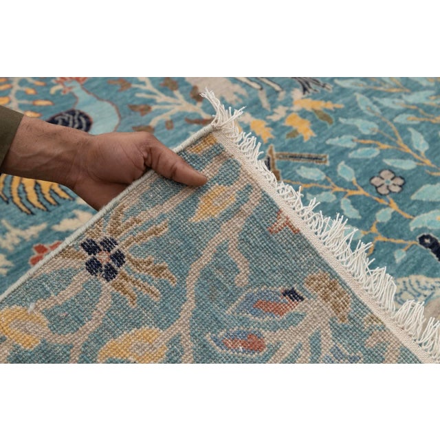 3x6Ft. Blue Peacock Birds Garden Scene Soft Hand Knotted Hand Spun Wool Rug For Sale - Image 12 of 18