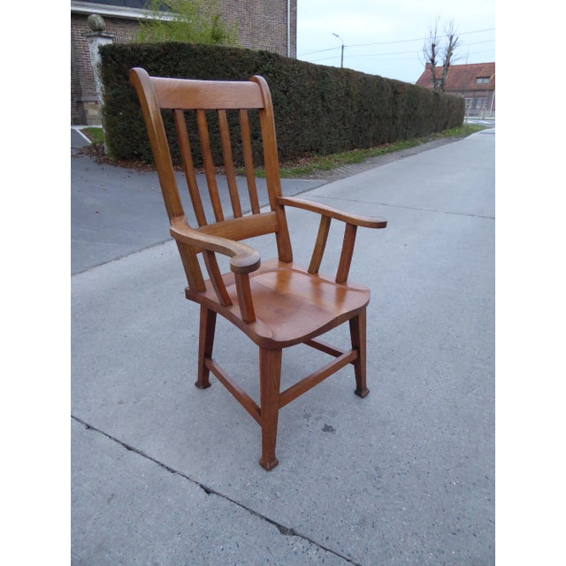Art Nouveau British Oak Armchair from Bennett Bros Birmingham, 1890s, in Very Good conditions. Designed 1890 to 1919