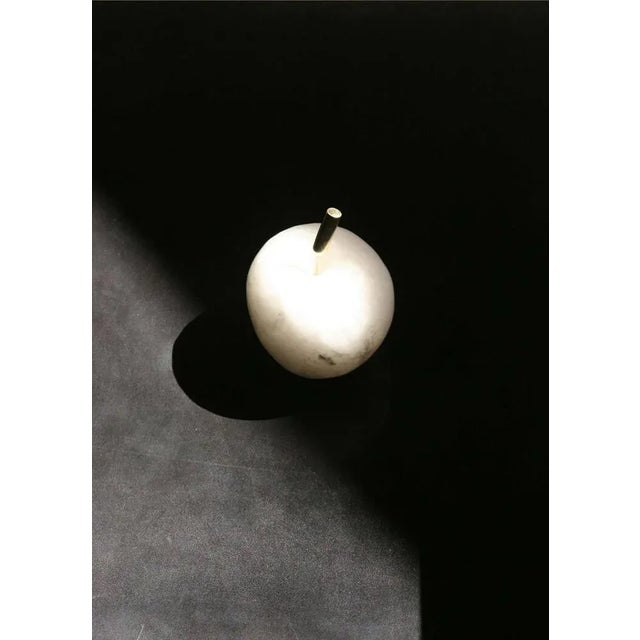 Apl Apple Sculpture of Alabaster and Brass by Edouard Sankowski for Krzywda With Polished Natural Brass and White Translucent Alabaster For Sale - Image 4 of 7