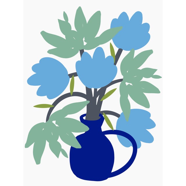 "Pot of Blue Flowers" Contemporary Original Floral Still Life Print by Annie Naranian For Sale