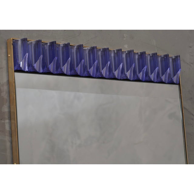 Metal Periwinkle Murano Glass and Brass Wall Mirror, 1990s For Sale - Image 7 of 10