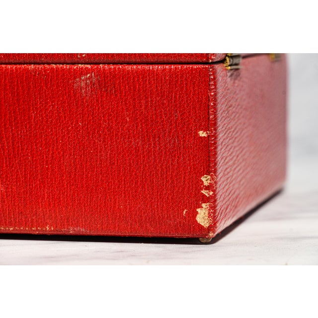 Nice Antique Mark Cross Red Leather Jewelry Box Luxury Case With Lock & Key Home Decor For Sale - Image 16 of 18