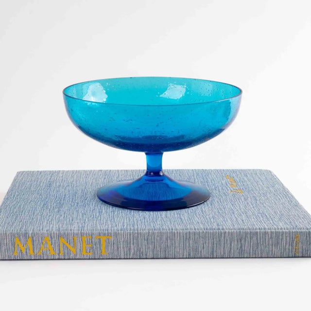 Mid-Century Modern Vintage Blue Bubble Glass Bowl For Sale - Image 3 of 10