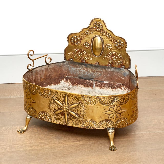 Mid 19th Century 19th Century Continental Embossed Brass Jardiniere With Paw Feet For Sale - Image 5 of 6