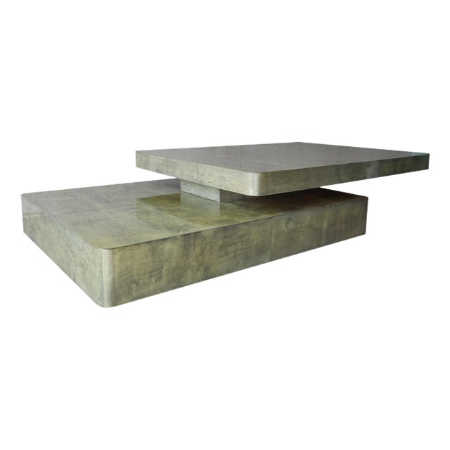 Lacquered Green Goatskin Expanding Coffee Table by Aldo Tura For Sale