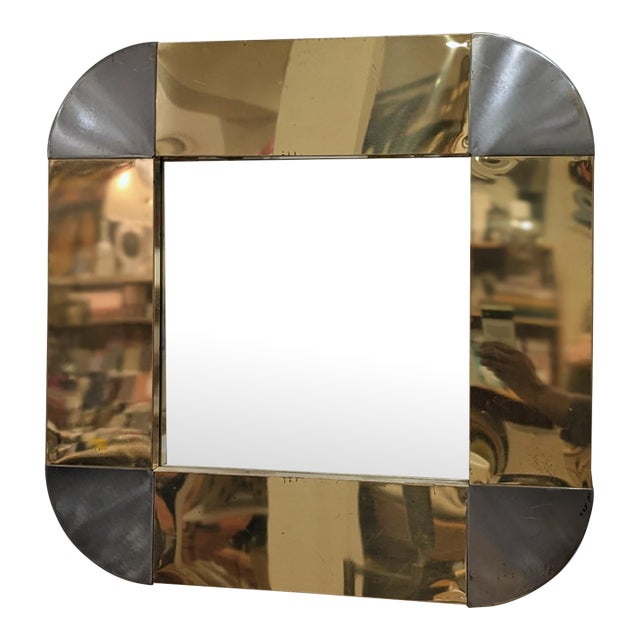 Cjere Mirror1970s Brass & Chrome Italian Glam Mirror – C. Jere For Sale