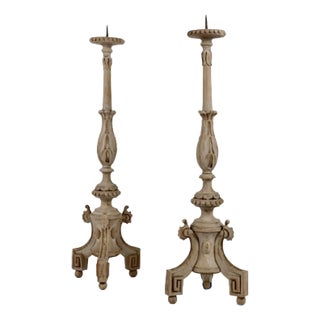 Pair Neoclassical Painted Tall Altar Sticks For Sale