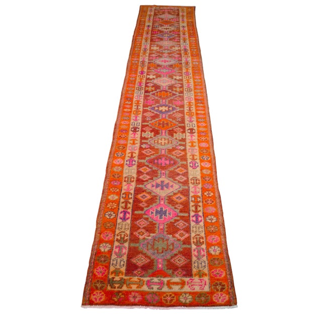 Ruby Red 1970s Vintage Hand-Knotted Kurdish Runner For Sale - Image 8 of 12