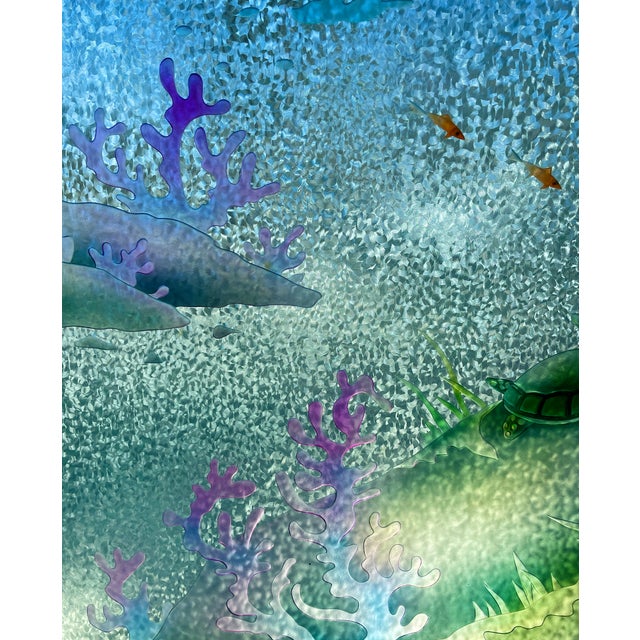 Pair of Etched Glass Ocean-Themed Doors For Sale - Image 4 of 11