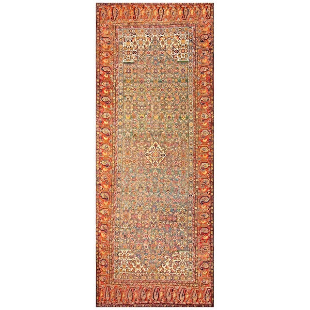 1820s Green Herati Medallion Antique n.w. Persian Gallery Rug 6'10" X 17' Handknotted Wool Carpet For Sale - Image 15 of 18