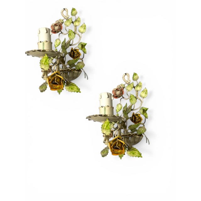 Tole Flower Sconces, 1960s, Set of 2 For Sale - Image 16 of 16