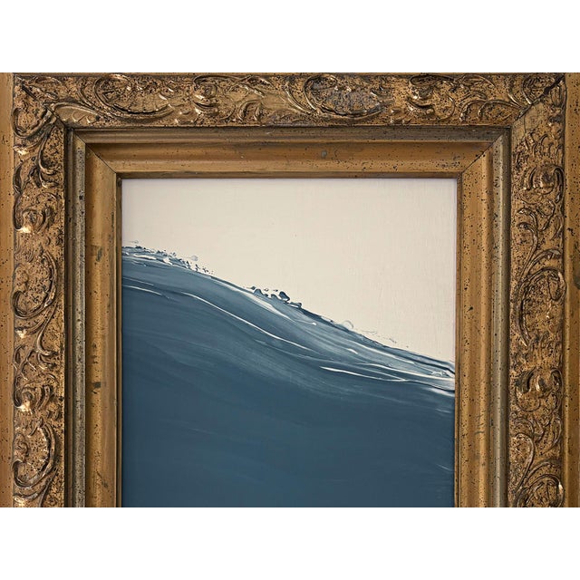 Blue "Waves” Abstract Art in Antique Frame, Seascape Painting Transitional Wall Art by JTS For Sale - Image 8 of 11