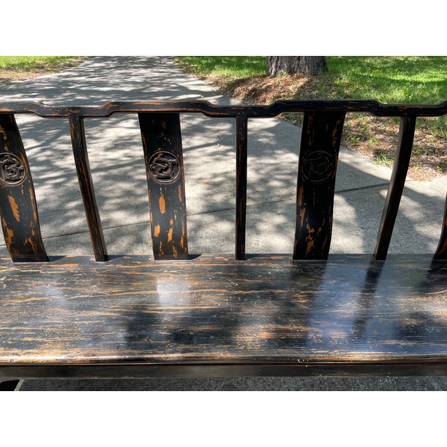 Black 1900s Chinese Antique Elm Wood Bench For Sale - Image 8 of 8