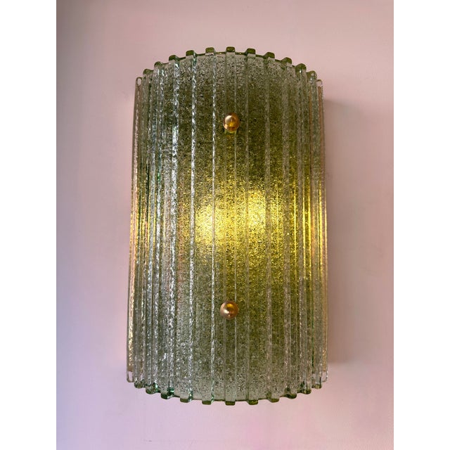 Contemporary Pair of Green Granita Murano Glass and Brass Sconces, Italy For Sale - Image 12 of 12
