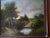 A charming and finely detailed antique oil on canvas painting featuring a classic European pastoral landscape. The serene...