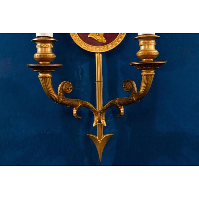 Red Neoclassical Bronze Two-Light Wall Sconces, 1880, Set of 2 For Sale - Image 8 of 12