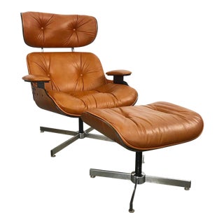 Leather Lounge Chair & Ottoman by Selig For Sale