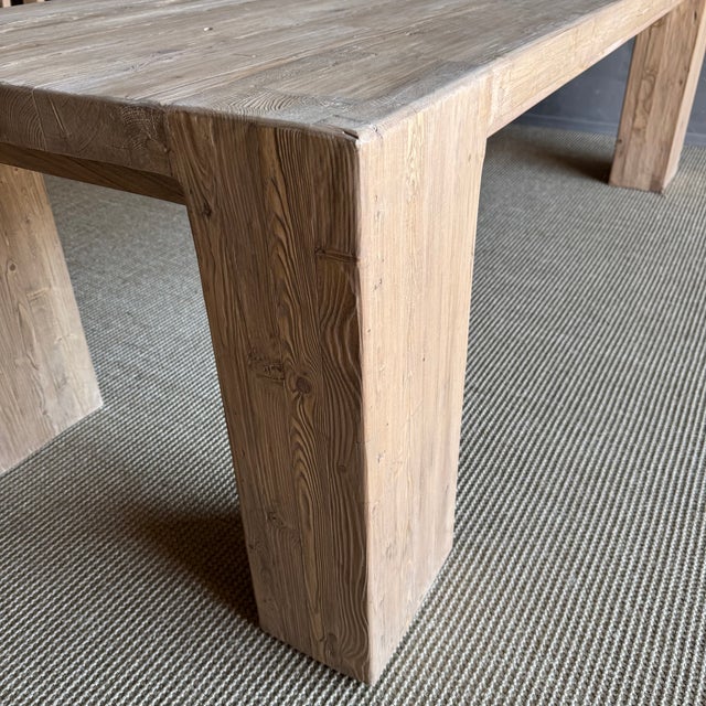 Solid Elm Wood Beam Style Dining Table Crafted From Rustic Reclaimed Elm Wood For Sale - Image 9 of 10
