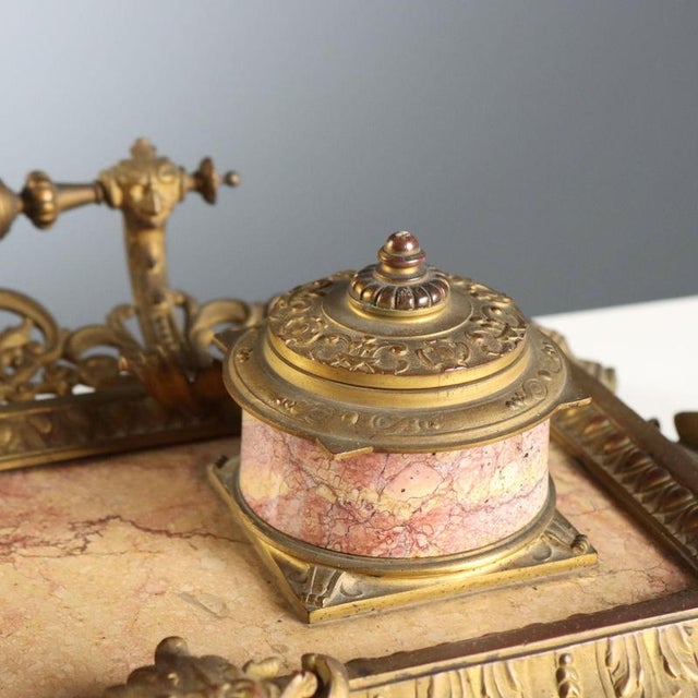 Bronze and Marble Desk Inkwell For Sale - Image 3 of 11