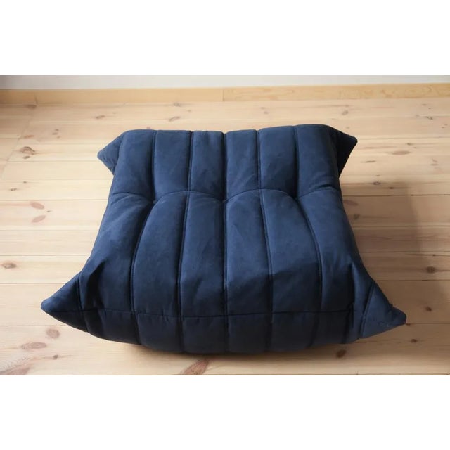 Textile Set of Blue Microfiber Togo Pouf and 2-Seat Sofa by Michel Ducaroy for Ligne Roset For Sale - Image 7 of 9