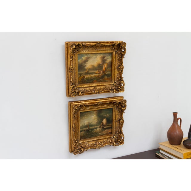 Sailing Boats, 20th Century, Oil Paintings, Framed, Set of 2 For Sale - Image 10 of 18