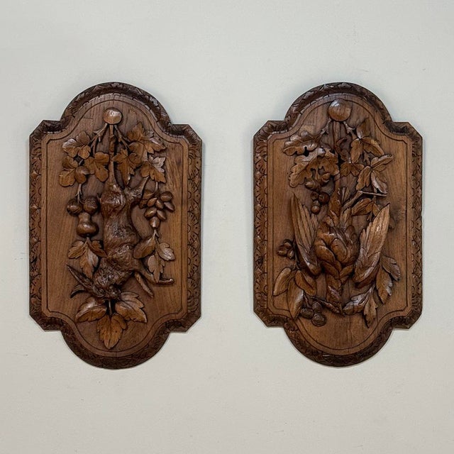 Late 19th Century Pair 19th Century Country French Hunt Style Hand-Carved Oak Plaques For Sale - Image 5 of 16