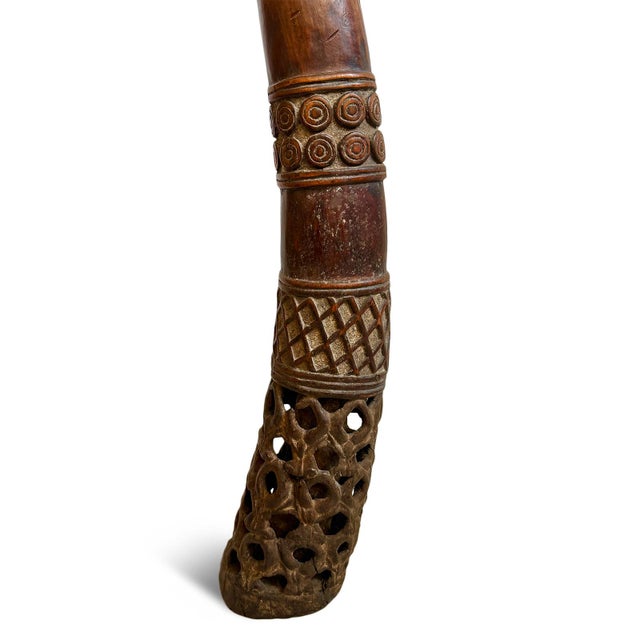Brown Antique Old Bamileke Large Wood Carved Horn For Sale - Image 8 of 10