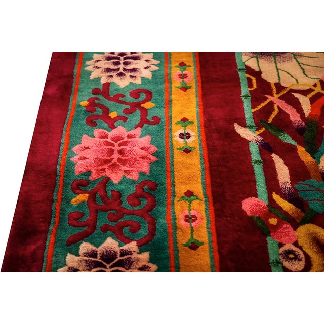 1920s Room Size Wool Red Chinese Floral Modern Antique Knotted Art Deco Rug For Sale In New York - Image 6 of 9