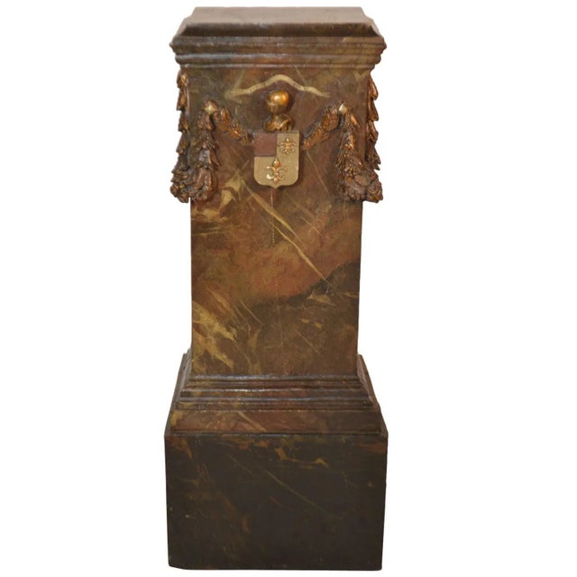 Mid 19th Century 19th Century Faux Marble Pedestal With "Fleur De Lis" Coat of Arms For Sale - Image 5 of 5