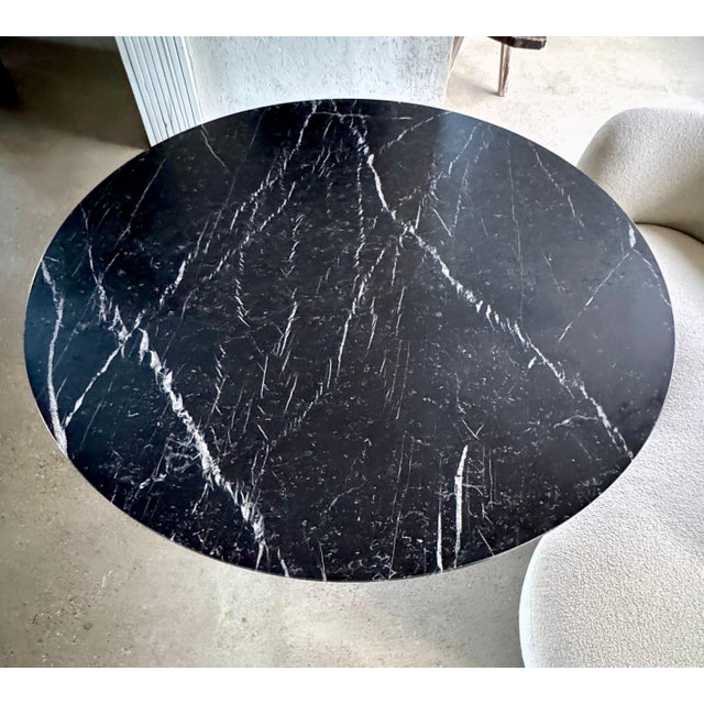 Stone Contemporary 72" Nero Marquina Marble Pedestal Dining Table Fabricated in Italy For Sale - Image 7 of 8