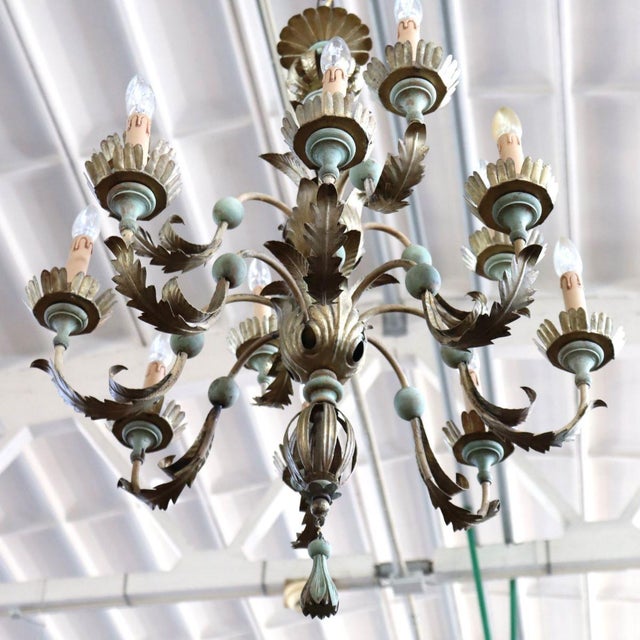 Chandelier in Iron, Brass and Lacquered Wood, 20th Century For Sale - Image 8 of 13