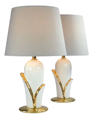 Vintage White Gold Ceramic Table Lamps, 1980s, Set of 2
