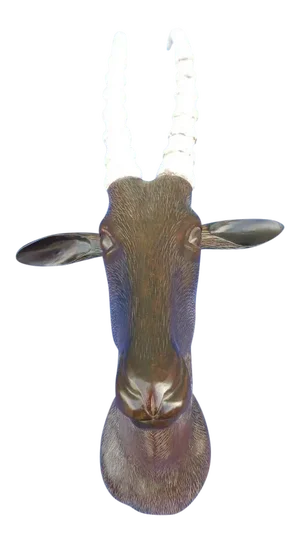 1970s Figurative Carved Wooden Trophy Female Ibex Head