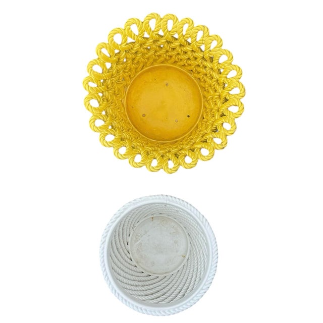 Ceramic Vintage Ceramic Woven Cachepots Yellow & White For Sale - Image 7 of 7